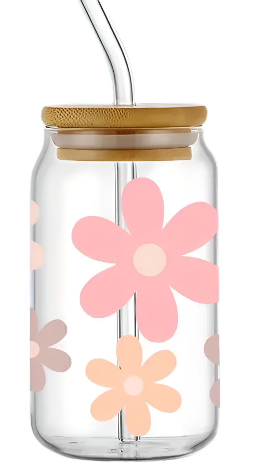 Pink Daisy – 16oz Glass Cup